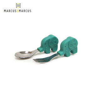【加拿大 Marcus & Marcus】動物樂園寶寶手握訓練叉匙 - 大象 (綠)