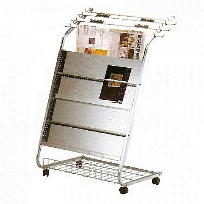 【文具通】群策 YY121 不鏽鋼 書報架 雜誌架 報架 四輪可推活動 63W x 45D x 106H cm 需自行DIY組裝 L3010
