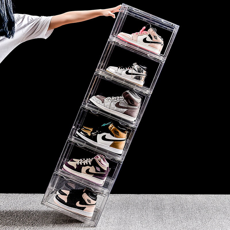 aj亞克力鞋盒透明發光籃球鞋子收納盒防氧化網紅鞋墻塑料鞋架鞋櫃