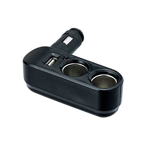 權世界@汽車用品 日本CARMATE 1A USB+雙孔 直插L型4種可調方式點煙器電源插座擴充器 CZ353