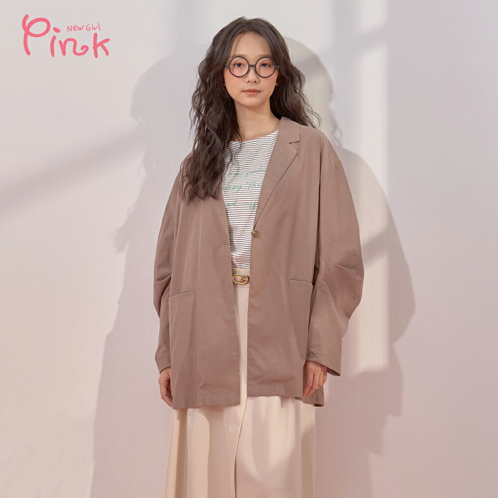 Pink*日系落肩單釦西裝外套 (2色) Y1702AT