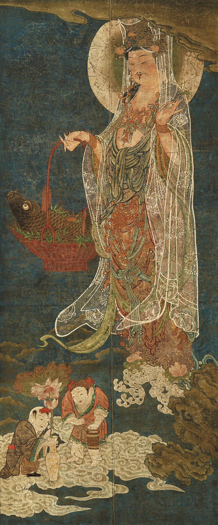 清-佚名-竹藍大士圖國畫人物佛教畫豎版微噴復制畫版畫仿古裝飾畫
