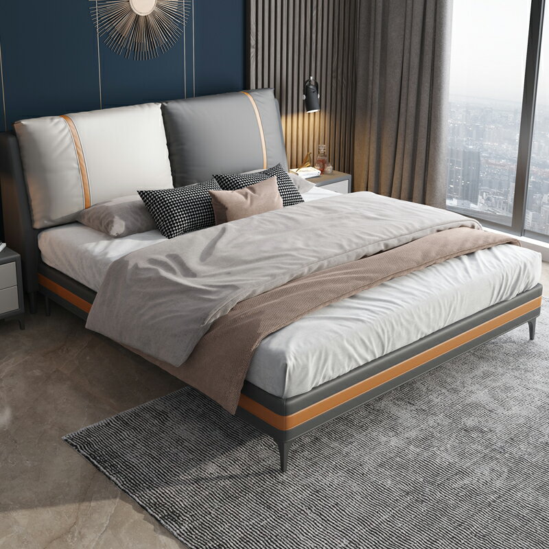 雙人床 現代 真皮床 主臥 1.8米 儲物雙人婚床 大床 1.5米 小戶型靠包軟床