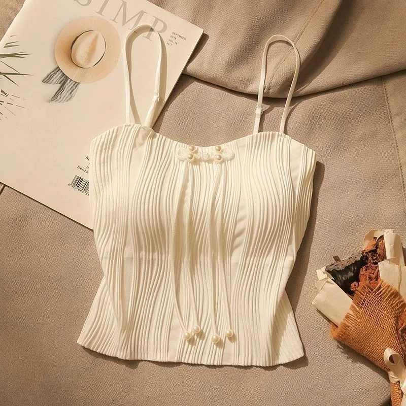 女士背心 小可愛 法式波紋吊帶 女內搭背心 性感美背帶胸墊背心 設計感短款吊帶 打底抹胸上衣 女生背心【不二雜貨】