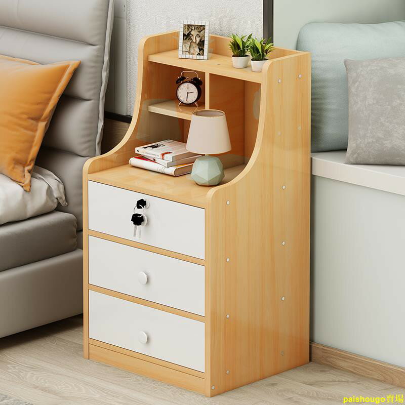 床頭柜置物架實木色簡約現代北歐儲物柜收納臥室簡易床邊小型柜子