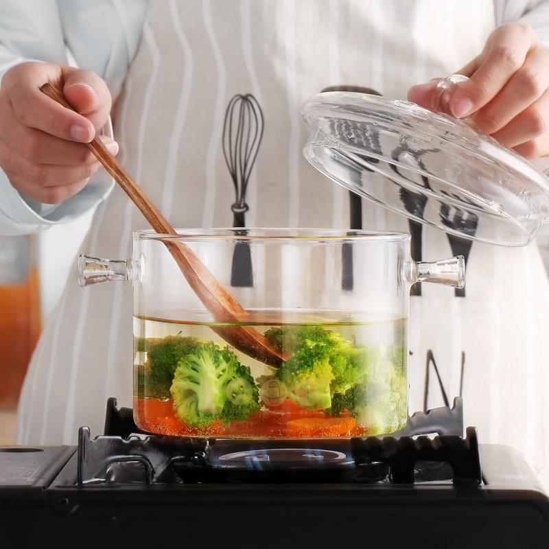 水晶鍋耐高溫電磁爐上可用的玻璃鍋可明火直燒雙耳透明燉湯專用