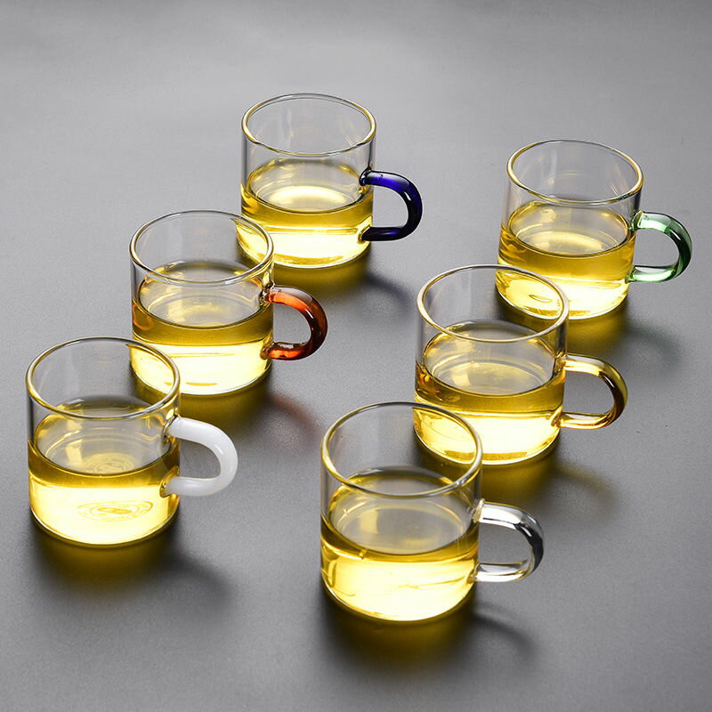 玻璃小茶杯耐熱功夫茶具套裝家用透明水杯主人杯子加厚帶把6只裝