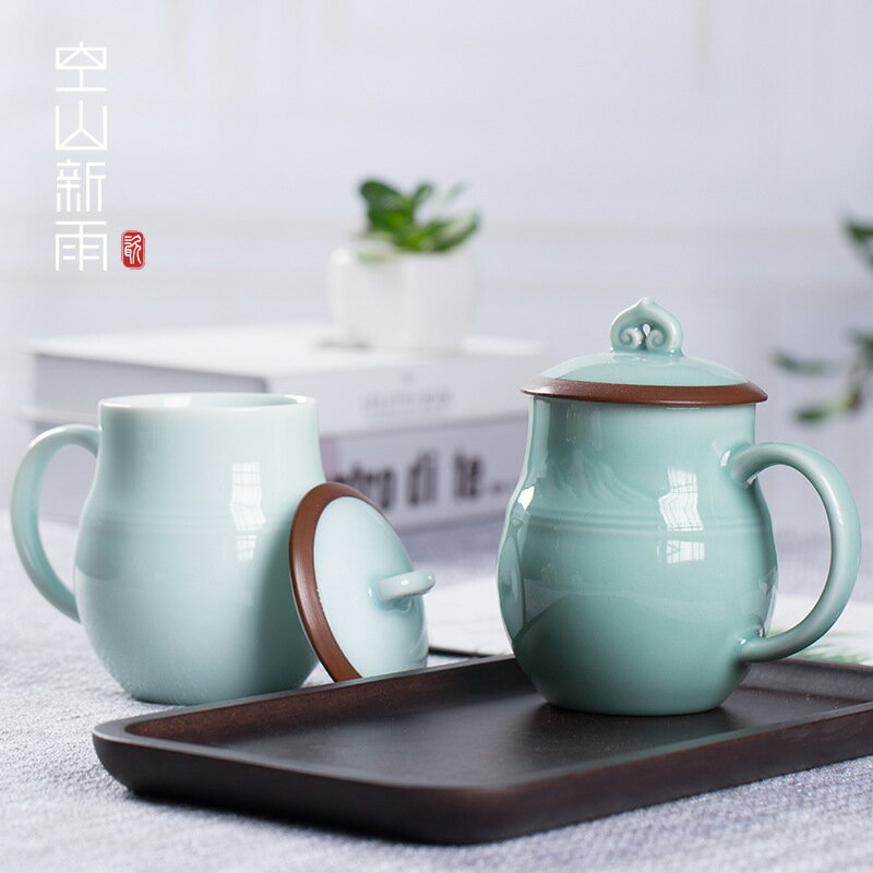 【喜挖】空山新雨 馬克杯龍泉青瓷大容量辦公杯 陶瓷杯子家用茶杯禮品水杯