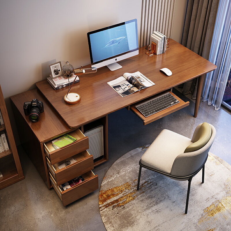 書桌 ● 北歐實木 書桌簡約現代 家用 臥室 寫字桌臺式電腦桌辦公 一體 桌