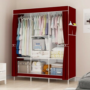簡易無紡布鐵絲網隔層衣柜家用臥室便攜可移動收納掛衣櫥