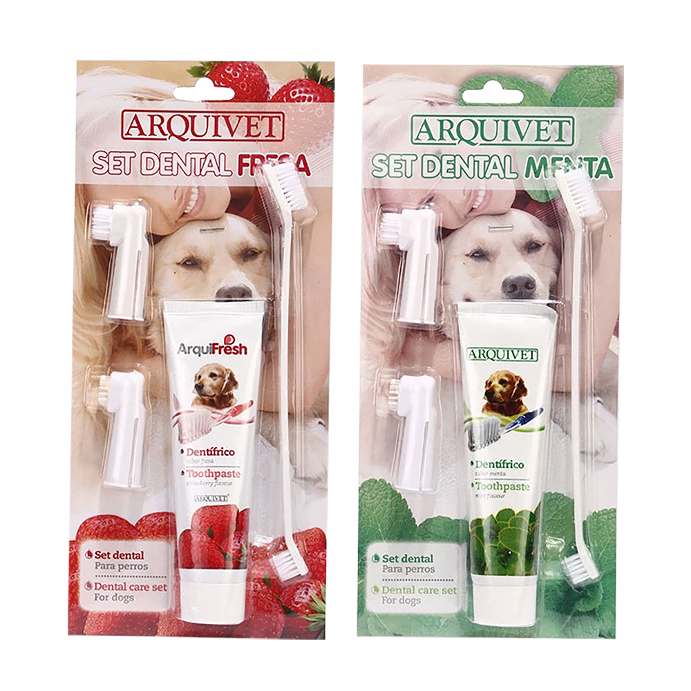 西班牙 ARQUIVET 可食性 寵物牙膏牙刷組 草莓 / 薄荷口味 | 艾爾發寵物