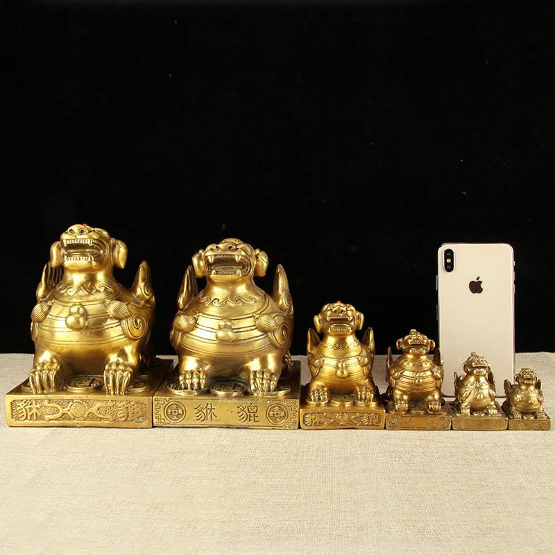銅貔貅擺件包郵黃銅中式皮丘一對家居辦公室裝飾工藝禮品帶五帝錢