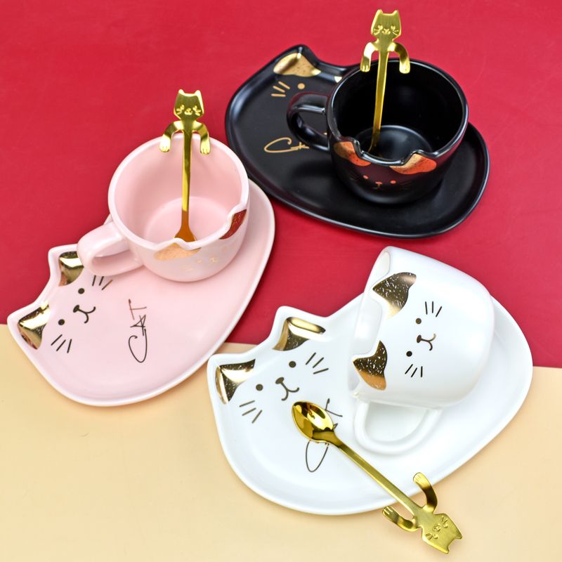 [臺灣公司貨 可開發票]咖啡杯子碟勺套裝陶瓷女歐式小奢華精緻貓咪可愛帶託盤下午茶餐具