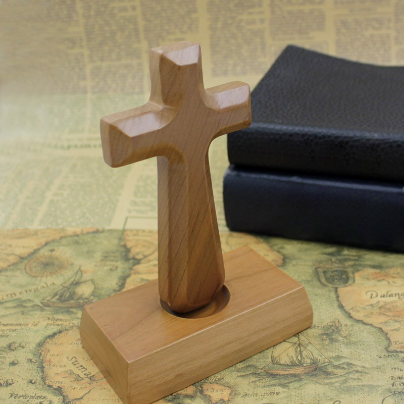 平安禮品實木十字架擺件家裝天然櫸木書桌辦公室裝飾品家居擺飾品