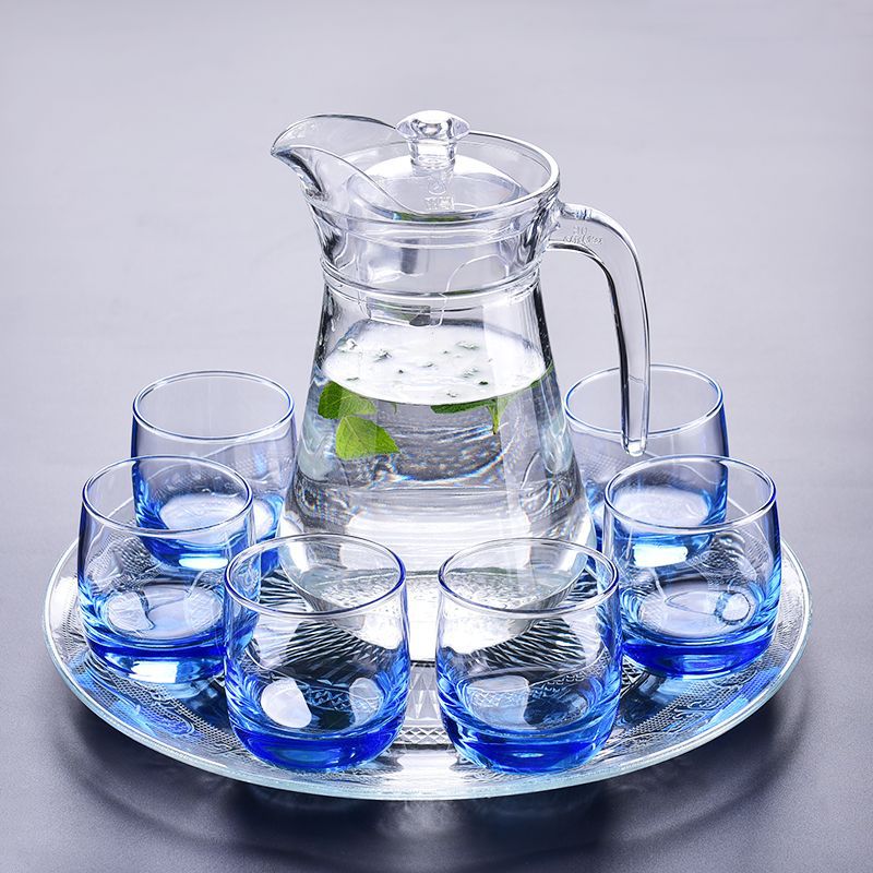 楓林宜居 玻璃茶具套裝套玻璃杯家用6只水杯客廳杯果汁杯冷水壺帶托盤廠