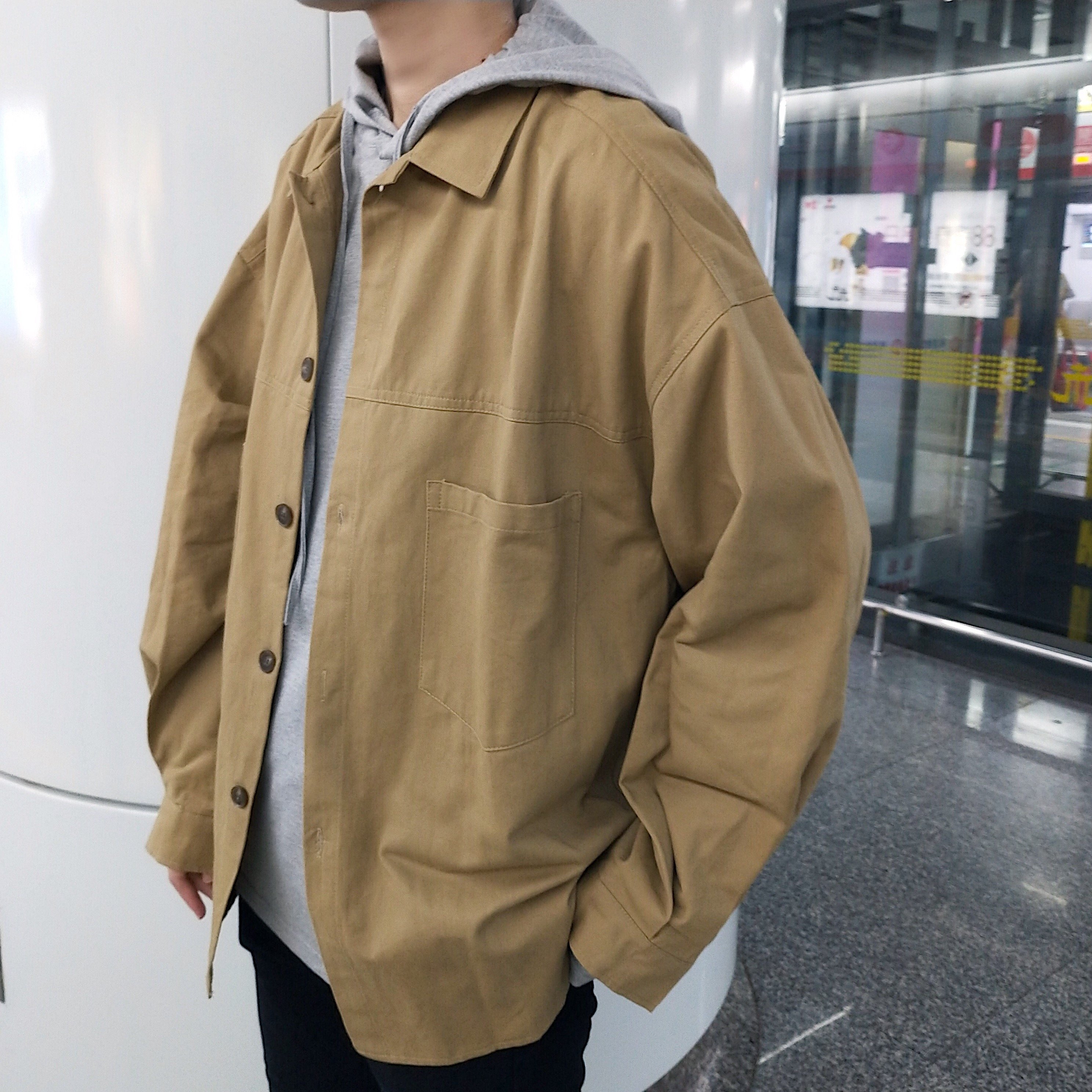 FINDSENSE品牌 秋冬款 新款 韓國 男 純色 工裝 高品質 寬鬆 時尚 翻領 潮流夾克外套