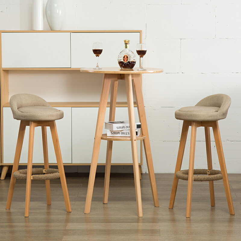 簡約現代小吧臺桌家用實木高腳圓桌子客廳咖啡廳北歐吧臺桌椅組合