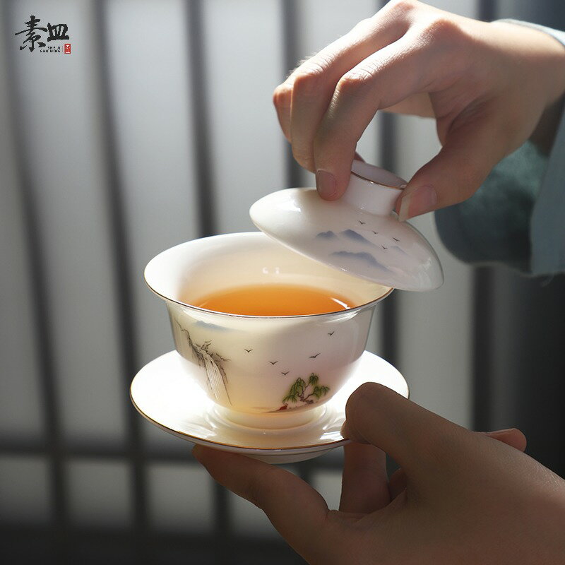 茶具茶碗陶瓷蓋單個碗不燙手三才蓋碗功夫茶具套裝茶具泡茶工具