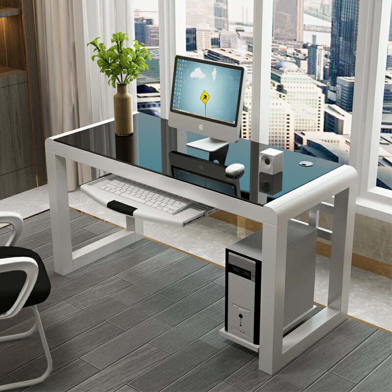 電腦臺式桌家用 簡約現代經濟型書桌 簡易鋼化玻璃電腦桌寫字桌子