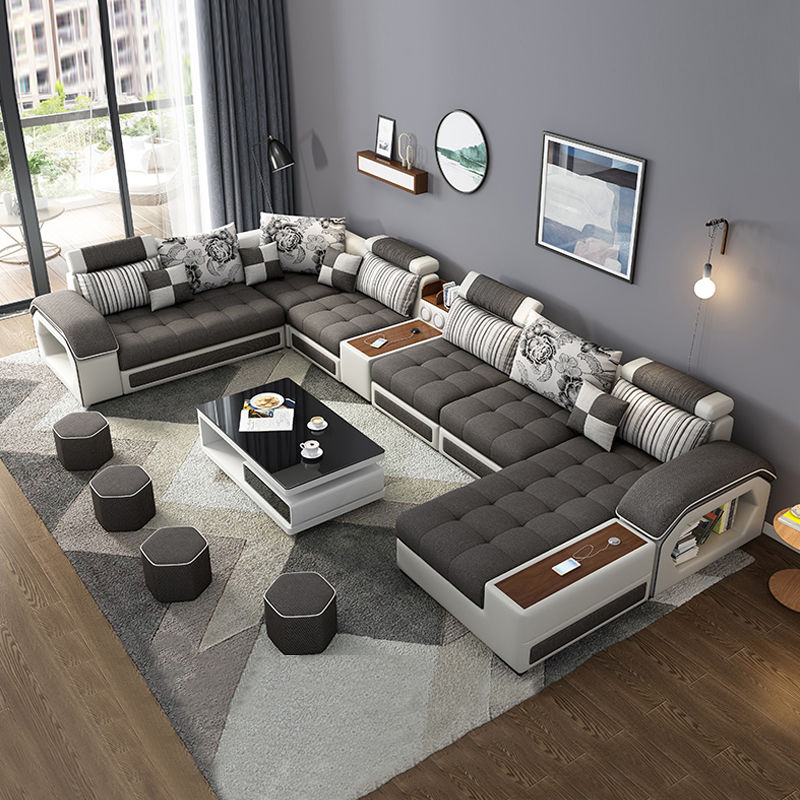 【金杯】皮布沙發組合簡約現代大小戶型可拆洗整裝客廳U型沙發