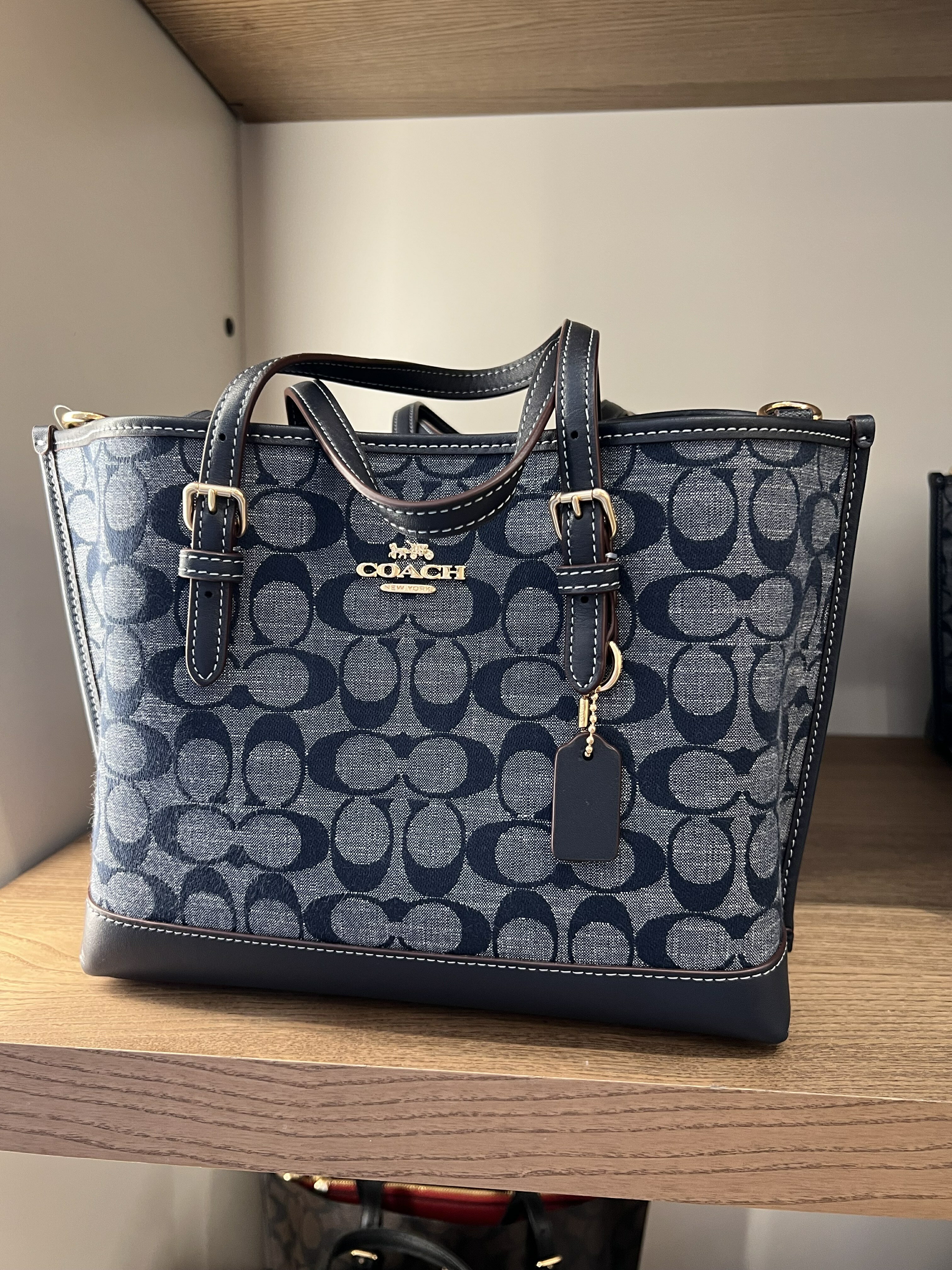 COACH 斜背包 Mollie Tote 25 In Signature Chambray