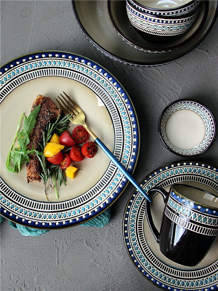 朗汀北歐風陶瓷餐具意面盤地中海餐盤牛排盤創意陶瓷家用菜盤子