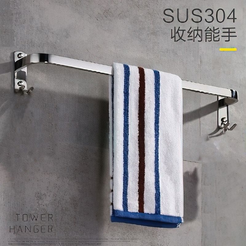 毛巾架加厚304免打孔單雙桿不銹鋼置物架廁所掛毛巾多功能壁掛式