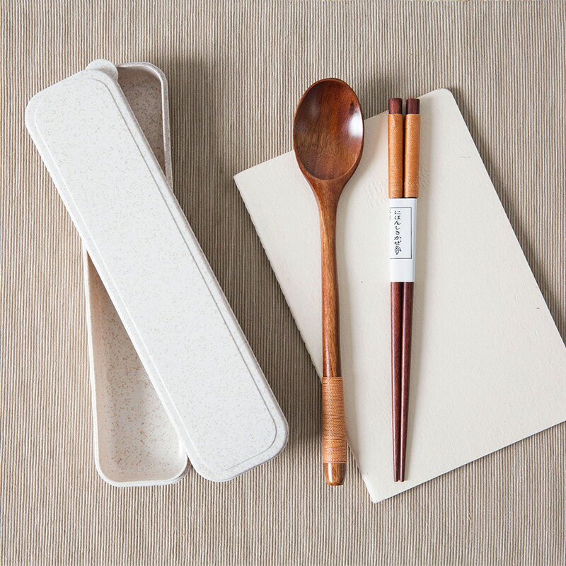 便攜式外帶木質勺子筷子收納三件套家用餐具盒套裝【不二雜貨】