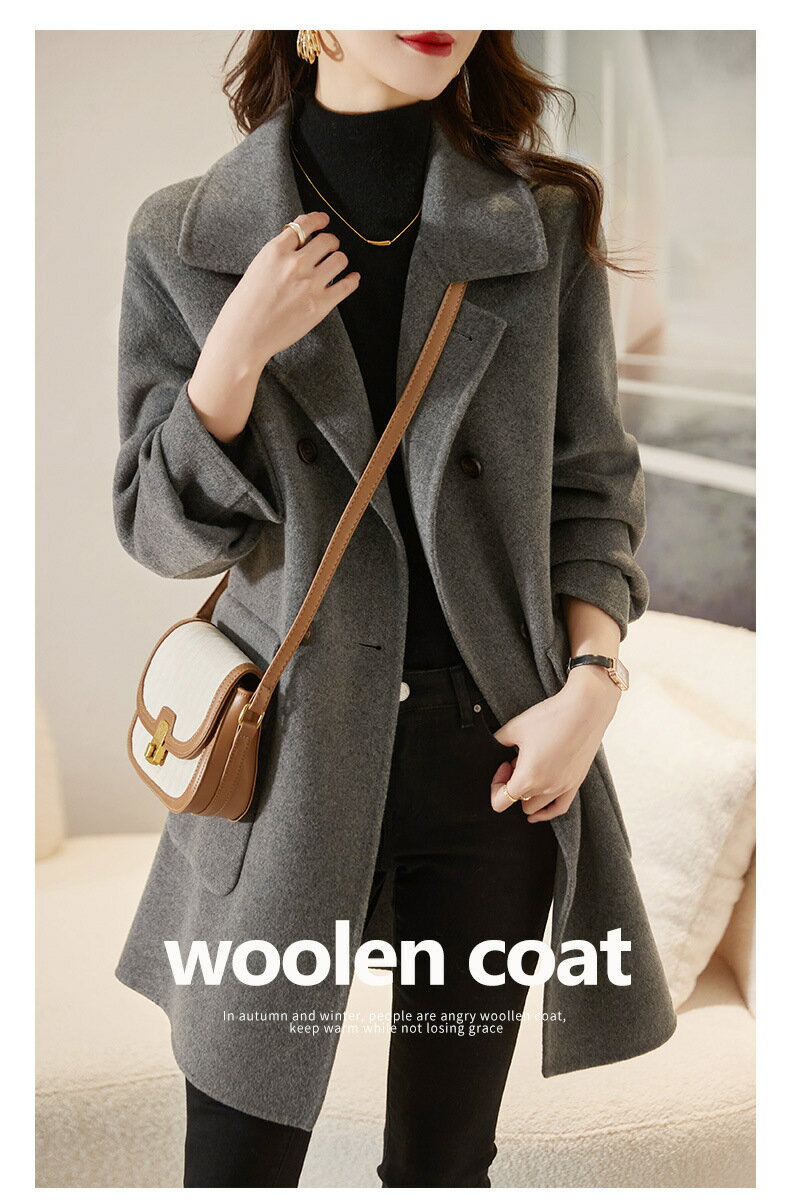 女裝 外套 韓系風 氣質上衣 韓版   外套女秋冬新款減齡加厚韓版中長款寬鬆呢子外套 7