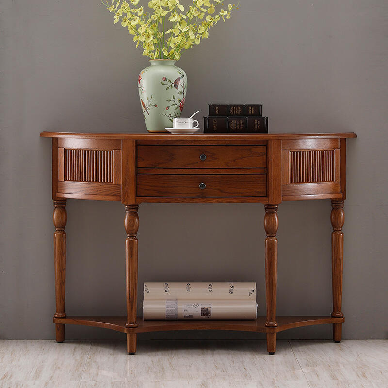 玄關桌 美式實木玄關桌子靠牆復古玄關臺沙發後背櫃背幾半圓走廊牆邊櫃