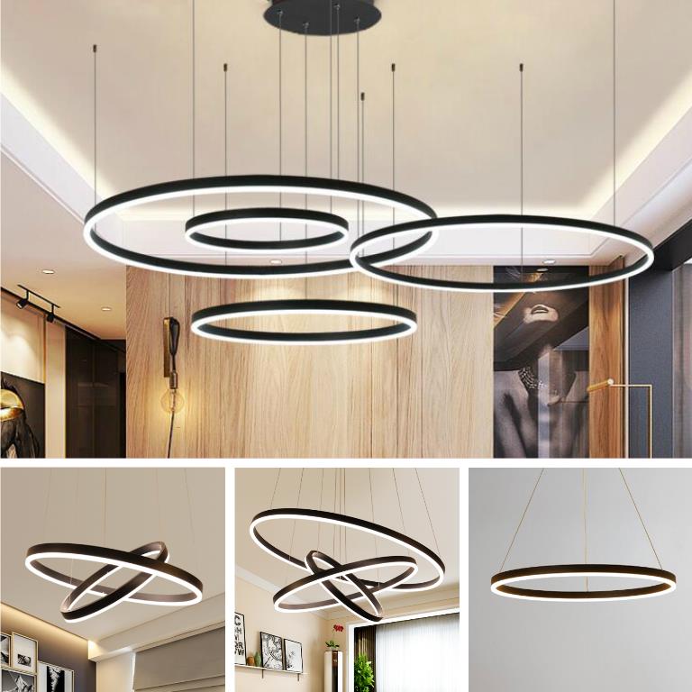 北歐客廳吊燈現代簡約led創意個性圓圈環形復式樓大堂燈餐廳燈具