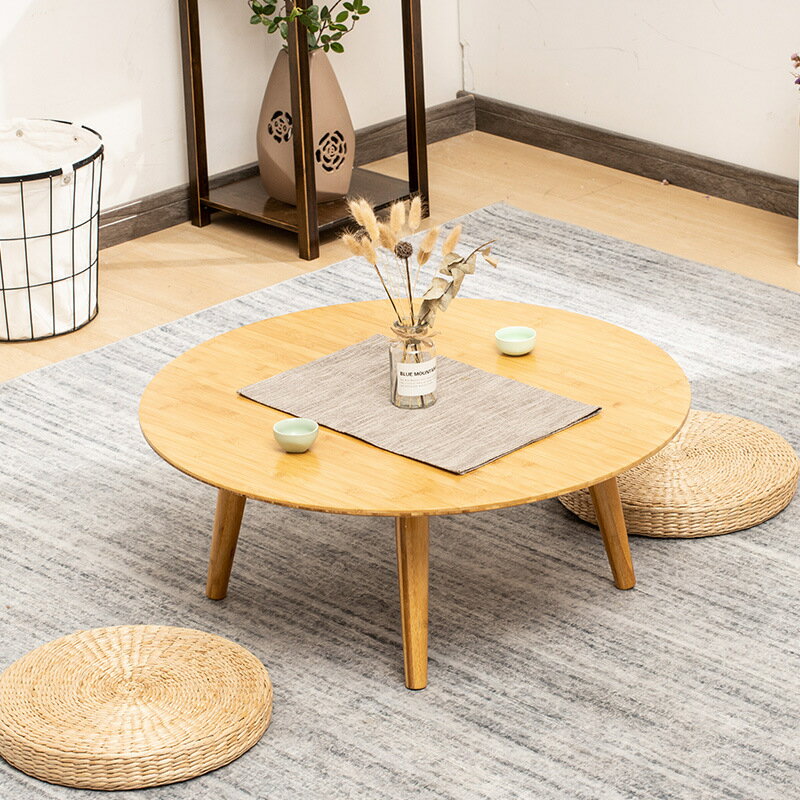日式炕桌家用學習實木榻榻米小桌子坐地矮桌圓形簡約飄窗小茶幾【雙11特惠】