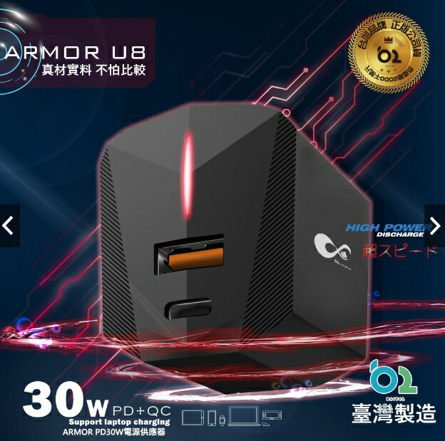 強強滾優選~ B.L ARMOR-U8 30W PD+QC3.0 迷你快速筆電充電頭