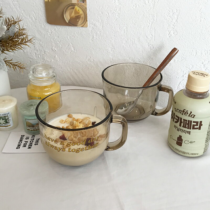 網紅ins風茶色玻璃杯女燕麥早餐杯帶把杯子家用大容量水杯咖啡杯