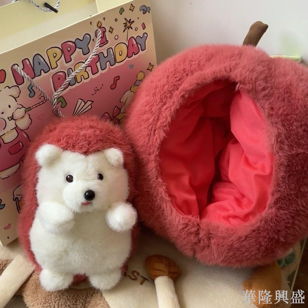 爆款超萌蘋果娃娃刺蝟毛絨玩偶可拆卸可愛毛絨玩具公仔生日禮物女