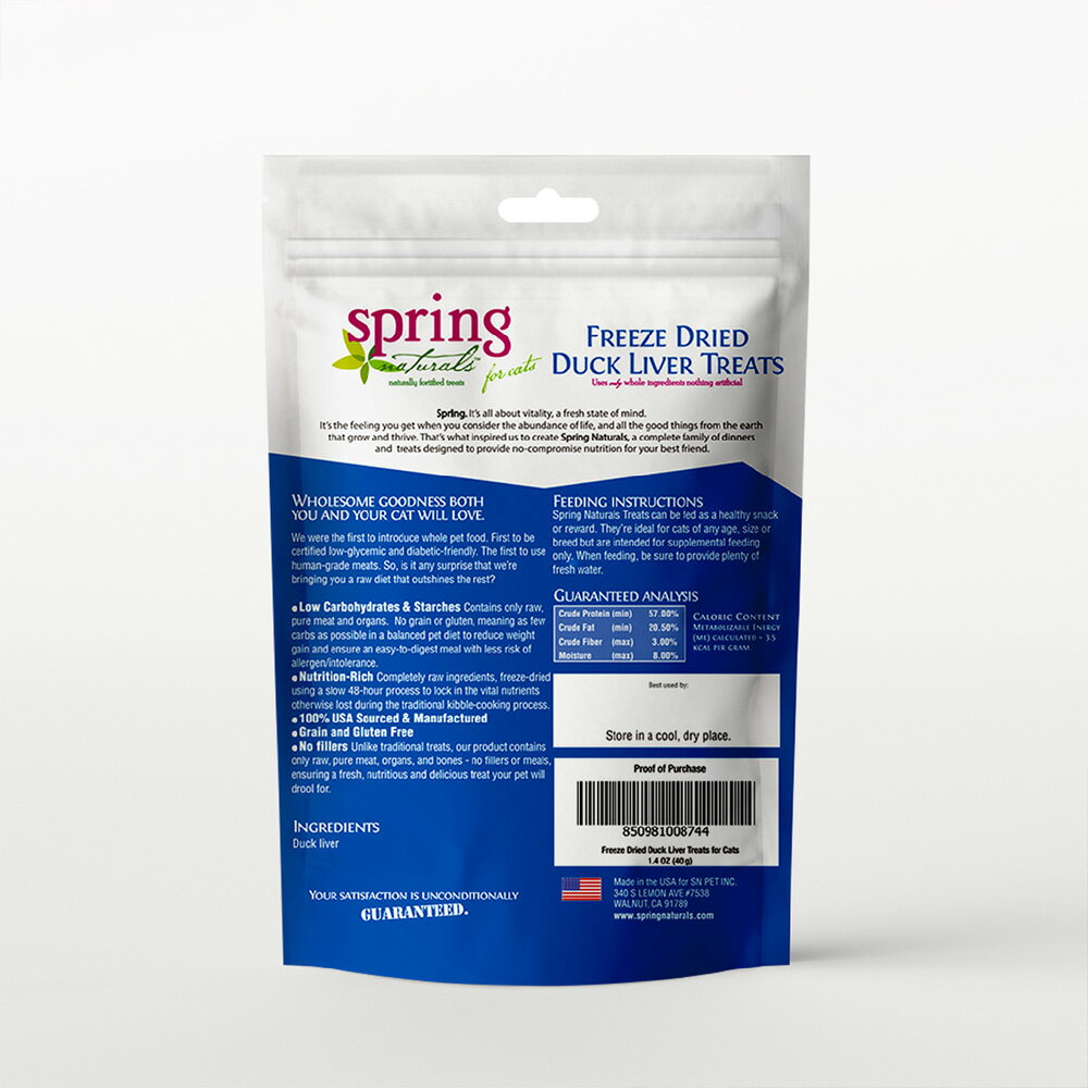 【Spring Naturals 曙光】鴨肝 全齡貓點心 冷凍乾燥 無穀 單一肉類 美國製造 凍乾點心 1.4oz 2