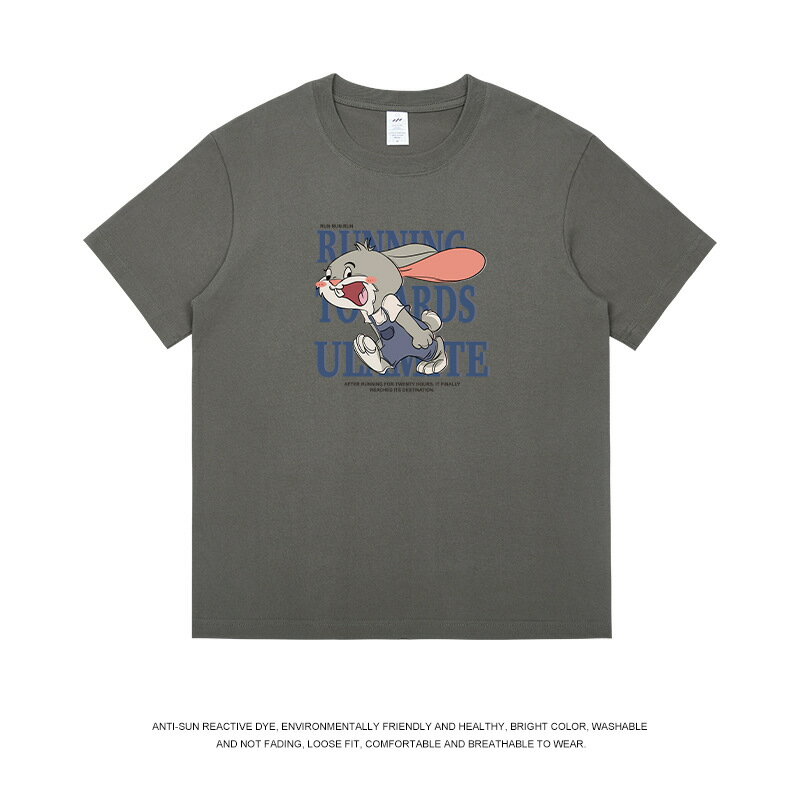 【喜挖】日系卡通印花短袖T恤男寬鬆潮牌夏季ins兔子情侶休閒半袖體恤上衣 0