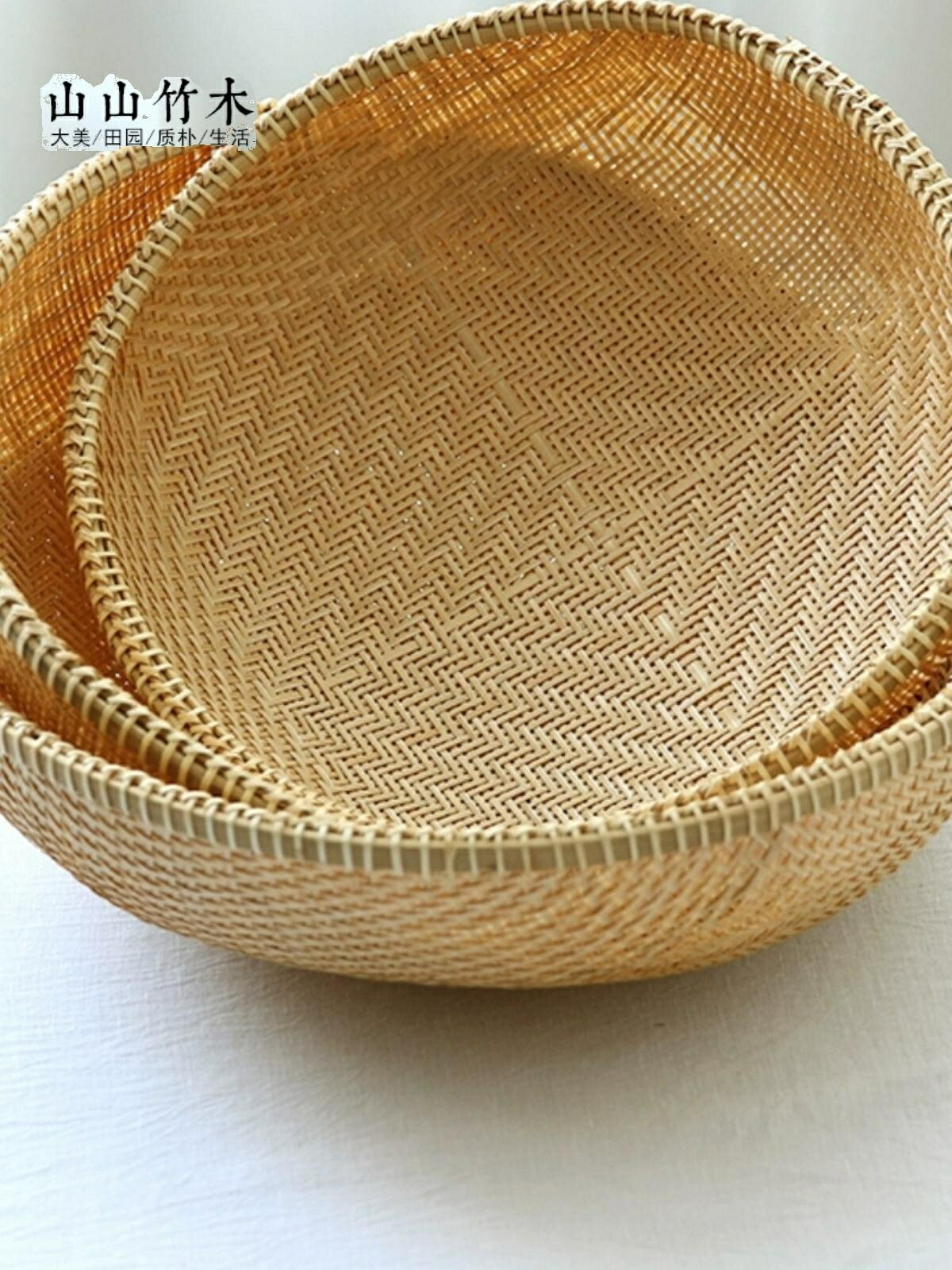 山山竹木籃子 竹編籃 果籃收納籃 茶道 收納盒 茶點果盤  手工制