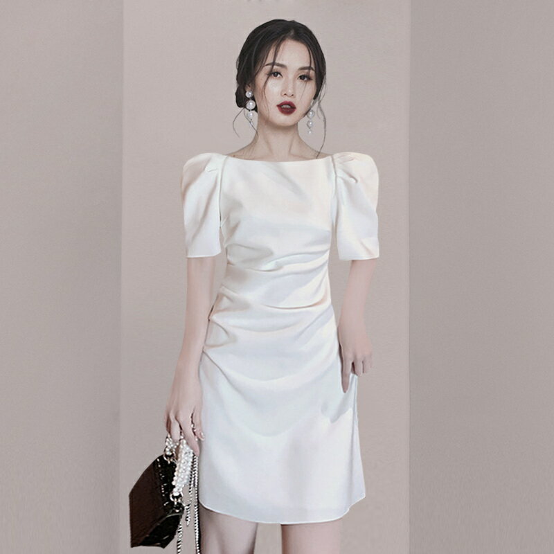 參加婚禮穿搭2022晚禮服氣質高階白色生日輕奢連衣裙女小子日常