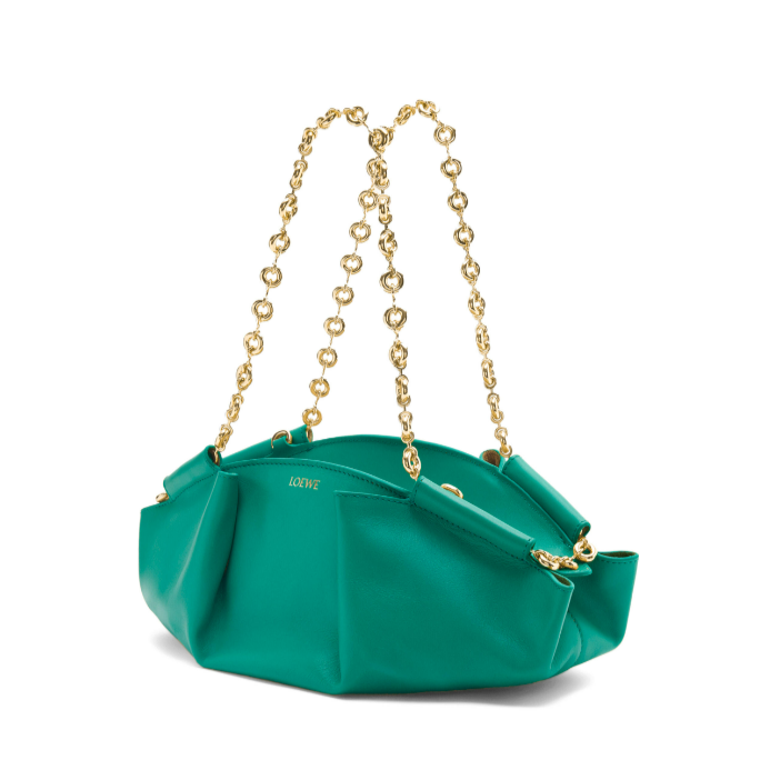 Small Paseo bag in shiny nappa calfskin with chain Apple Green - LOEWE