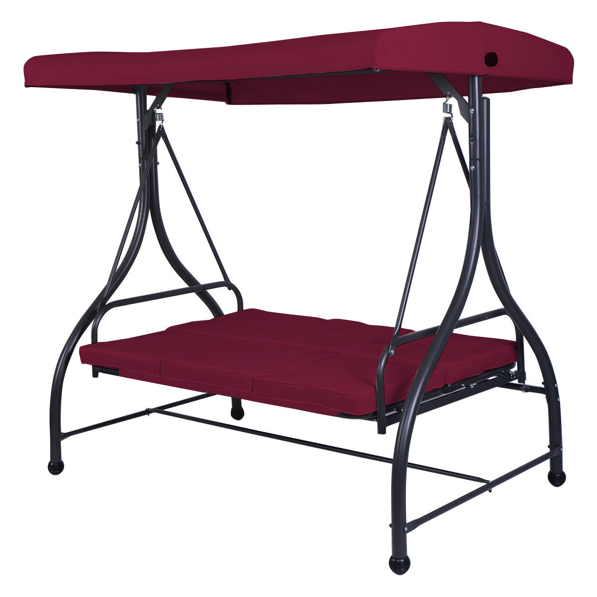 Costway Converting Outdoor Swing Canopy Hammock 3 Seats Patio Deck Furniture Wine Red