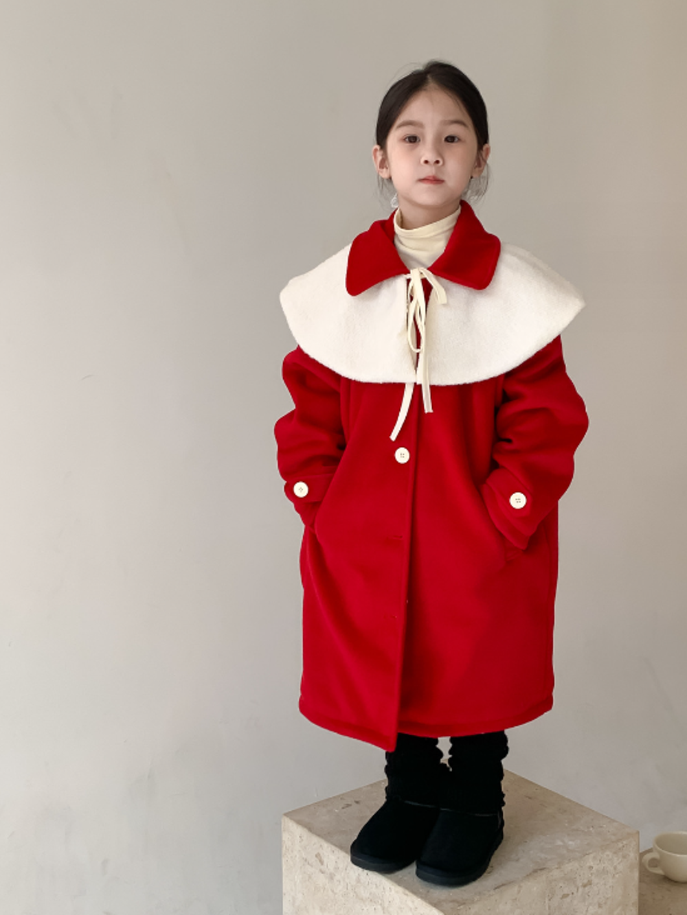 女童童裝韓版中長款加厚休閒翻領毛呢年服外套大衣SM021