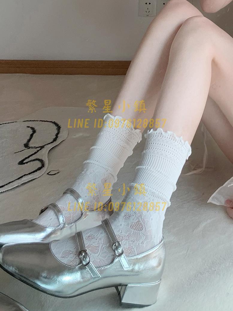 白色鏤空蕾絲堆堆襪子女中筒女透氣瑪麗珍木耳花邊小腿襪薄款夏季【繁星小鎮】
