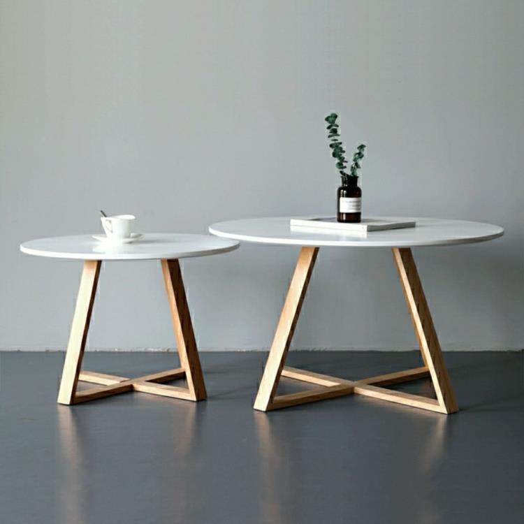 熱銷新品 北歐簡約小小戶型圓形實木桌腿桌客廳家用簡約飄窗小桌子