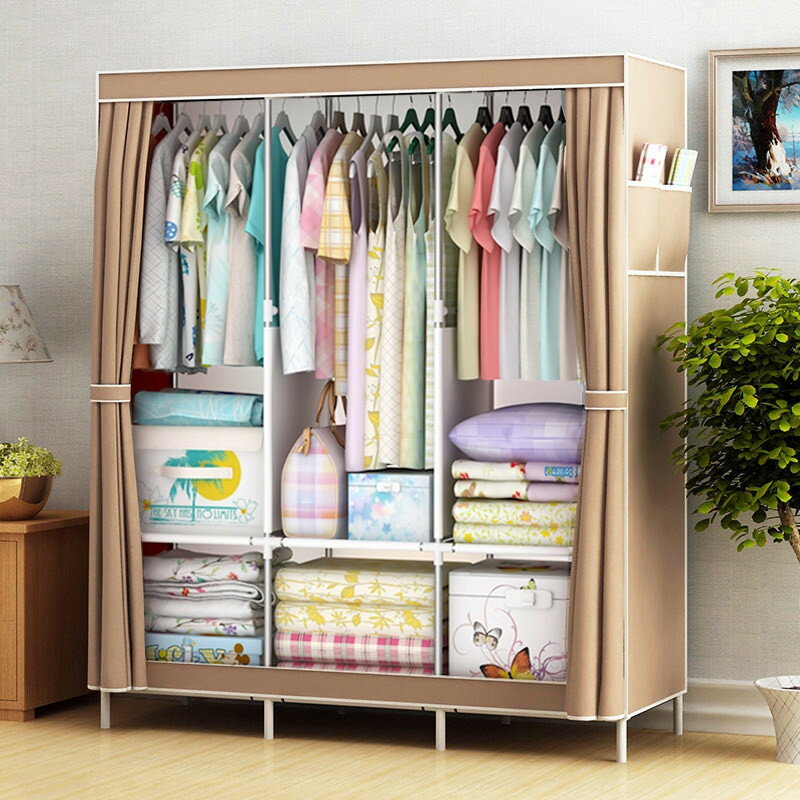 簡易布藝衣柜出租房家用臥室柜子組裝布衣柜現代簡約收納掛衣櫥