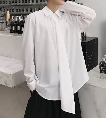 FINDSENSE H1 2018 夏季 新款 個性 設計師款 不對稱 慵懶風 長袖 襯衫 男 襯衣 獨家款