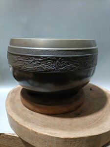 日本回流銅器茶道銅爐銅火缽風爐，器型少見，全品，饕鬄紋，無毛