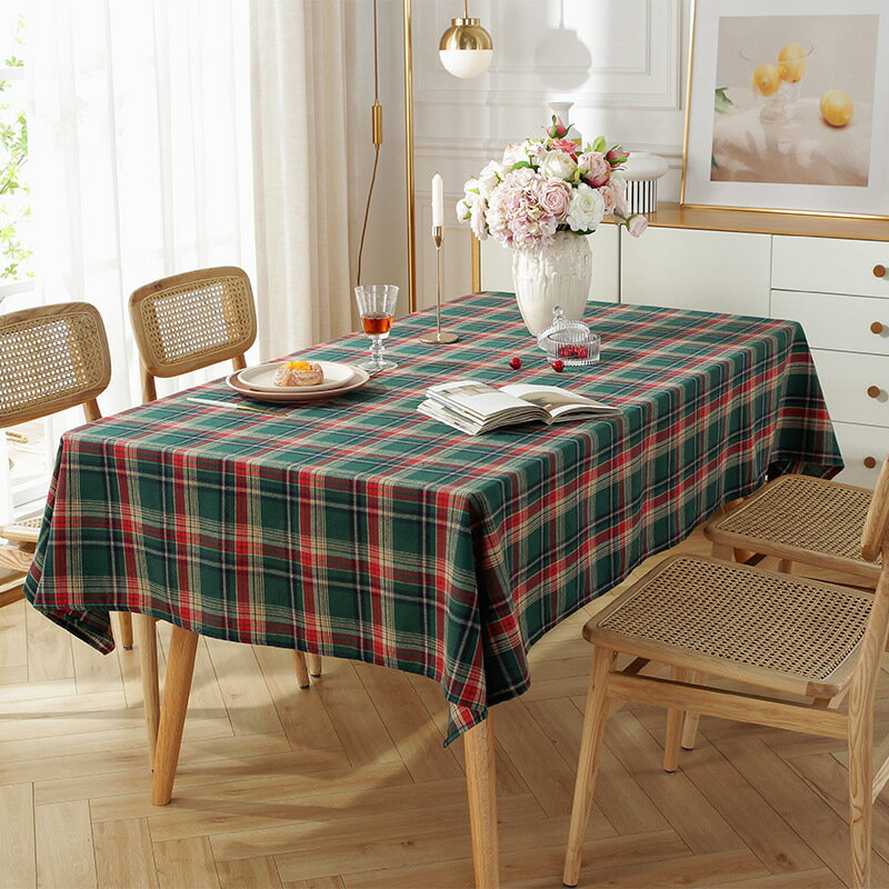 誕桌佈日裝飾派對綠色棉麻桌佈長方形客廳餐桌佈