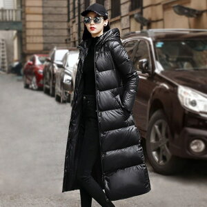 女裝冬季新款加厚中長款棉衣黑色連帽顯瘦過膝長款羽絨棉服外套