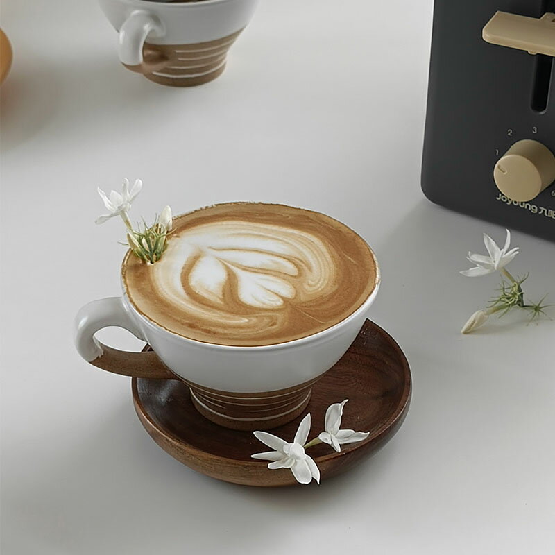 壹銘 日式風陶瓷咖啡杯 創意復古咖啡拿鐵杯 條紋早餐杯子水杯 1